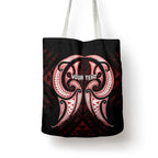 Maori Rugby Custom Ngaru Mangopare Tote Bag Black Red Whetu Niho Taniwha Motif