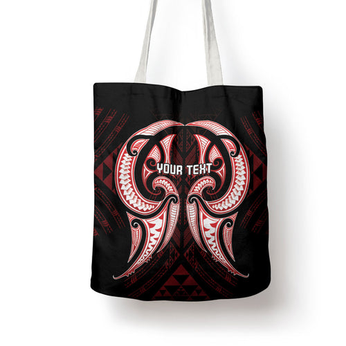 Maori Rugby Custom Ngaru Mangopare Tote Bag Black Red Whetu Niho Taniwha Motif
