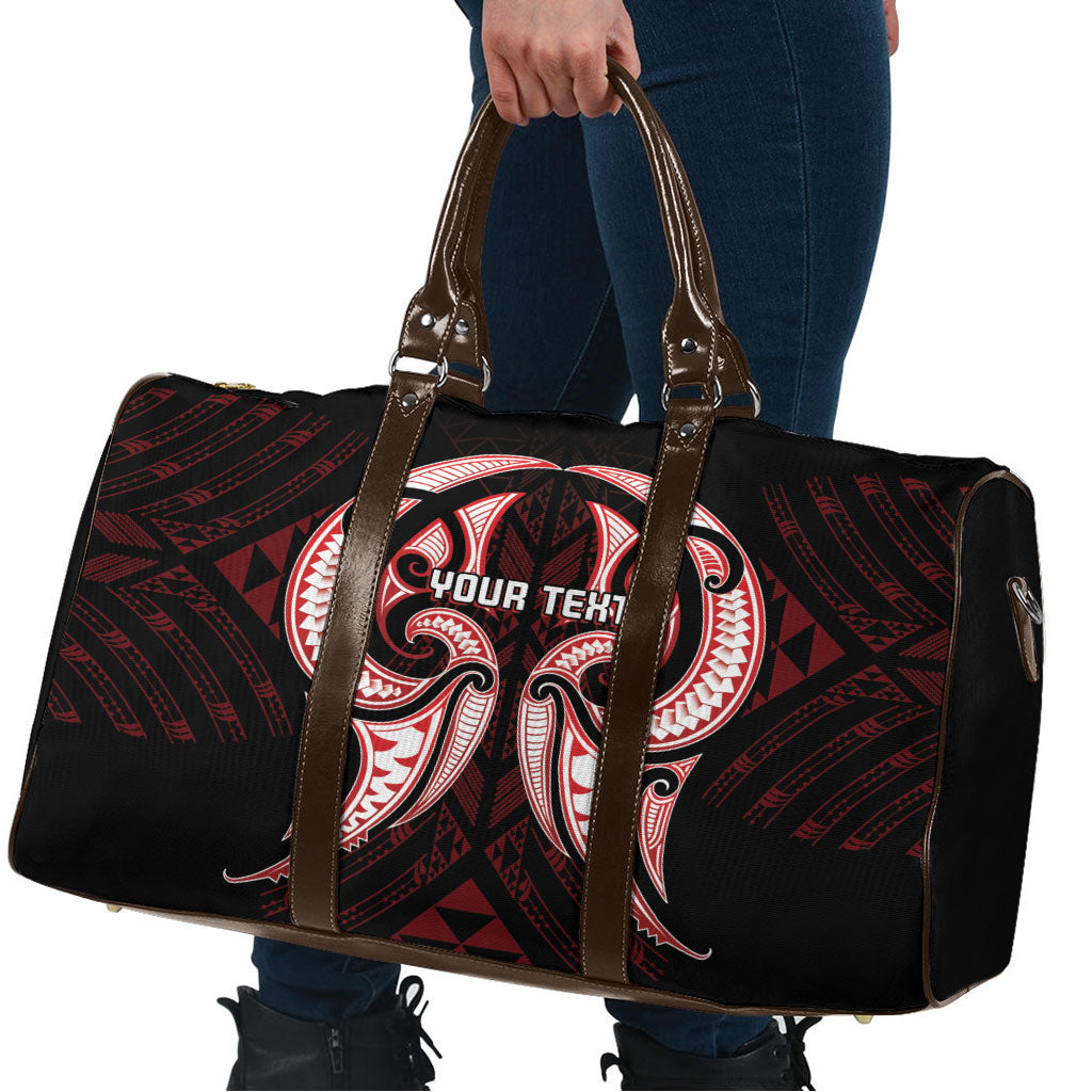 Maori Rugby Custom Ngaru Mangopare Travel Bag Black Red Whetu Niho Taniwha Motif