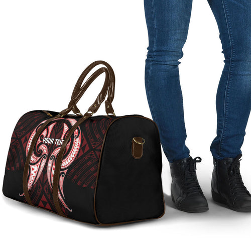 Maori Rugby Custom Ngaru Mangopare Travel Bag Black Red Whetu Niho Taniwha Motif