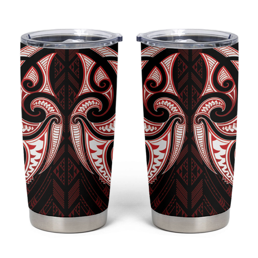Maori Rugby Custom Ngaru Mangopare Tumbler Cup Black Red Whetu Niho Taniwha Motif