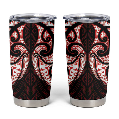 Maori Rugby Custom Ngaru Mangopare Tumbler Cup Black Red Whetu Niho Taniwha Motif