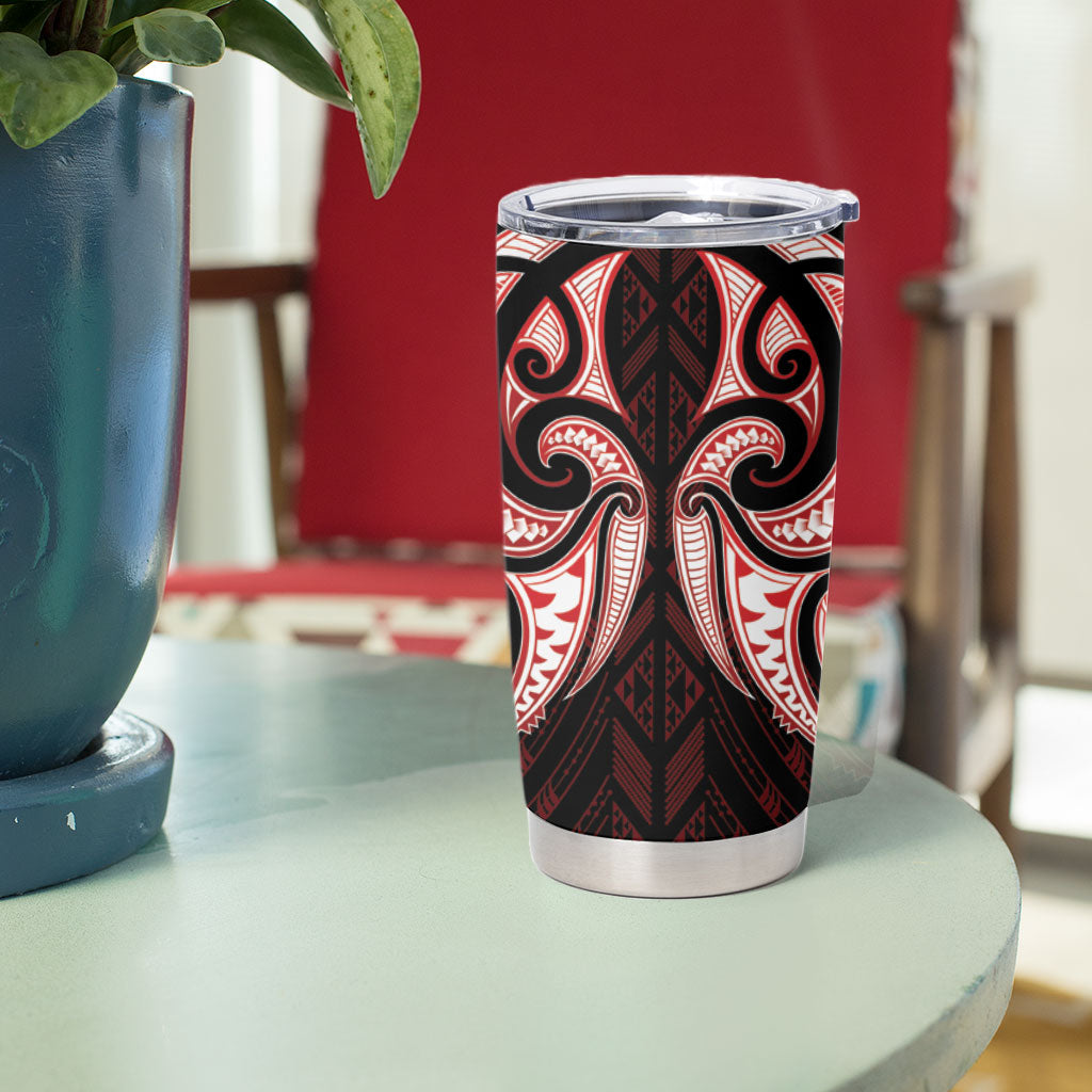 Maori Rugby Custom Ngaru Mangopare Tumbler Cup Black Red Whetu Niho Taniwha Motif