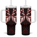 Maori Rugby Custom Ngaru Mangopare Tumbler With Handle Black Red Whetu Niho Taniwha Motif
