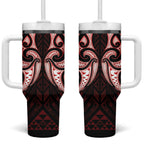 Maori Rugby Custom Ngaru Mangopare Tumbler With Handle Black Red Whetu Niho Taniwha Motif