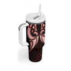 Maori Rugby Custom Ngaru Mangopare Tumbler With Handle Black Red Whetu Niho Taniwha Motif