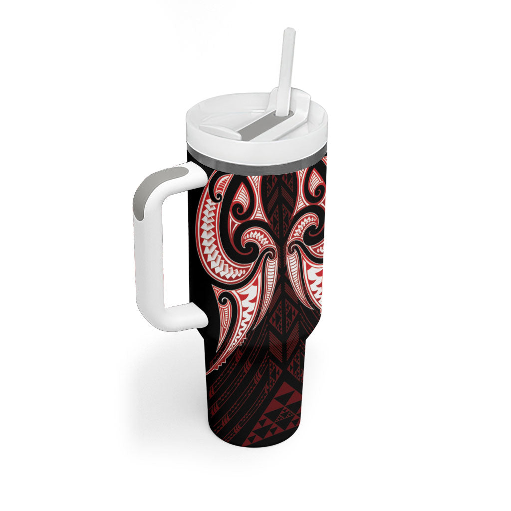 Maori Rugby Custom Ngaru Mangopare Tumbler With Handle Black Red Whetu Niho Taniwha Motif