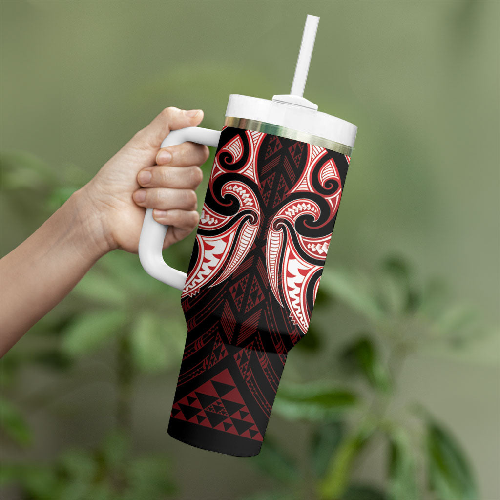 Maori Rugby Custom Ngaru Mangopare Tumbler With Handle Black Red Whetu Niho Taniwha Motif