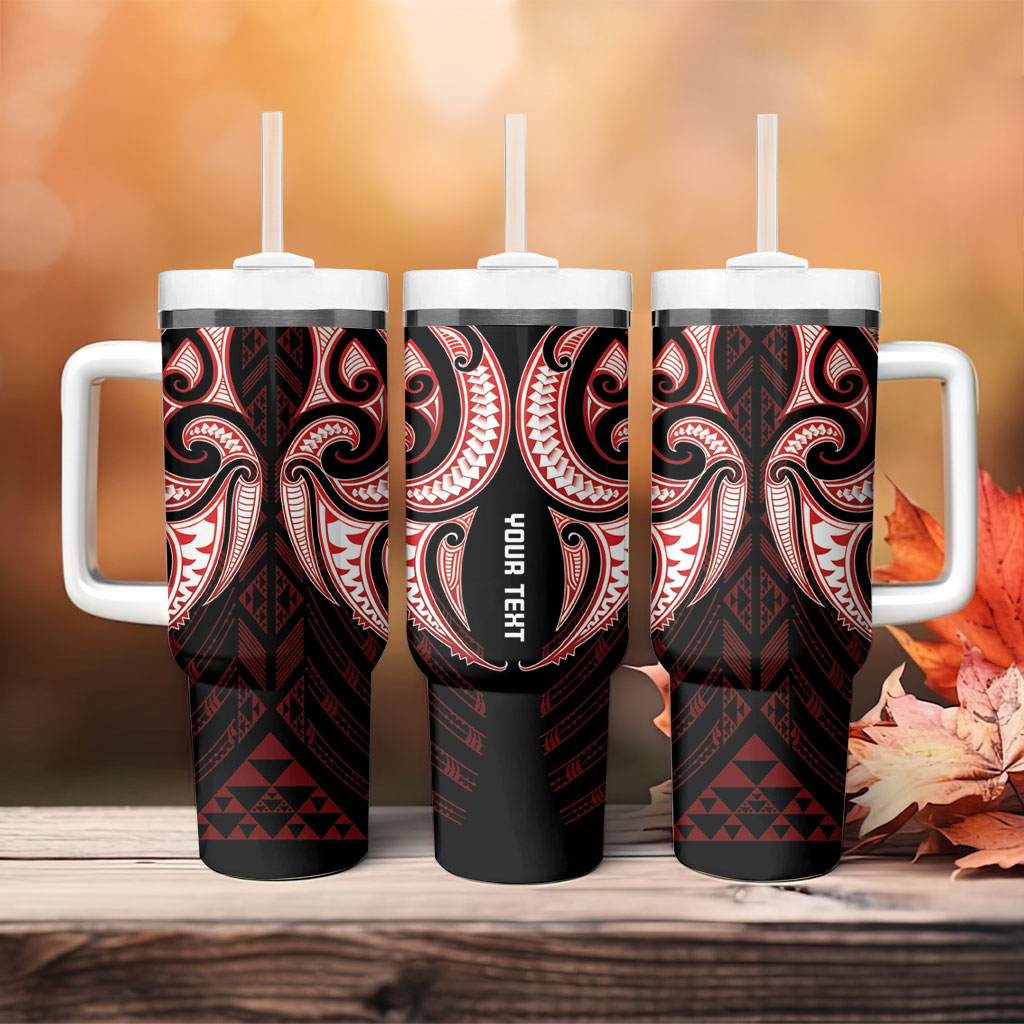 Maori Rugby Custom Ngaru Mangopare Tumbler With Handle Black Red Whetu Niho Taniwha Motif