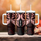 Maori Rugby Custom Ngaru Mangopare Tumbler With Handle Black Red Whetu Niho Taniwha Motif