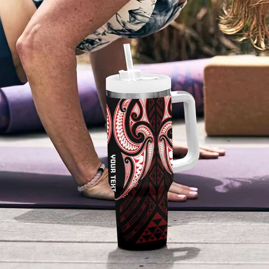Maori Rugby Custom Ngaru Mangopare Tumbler With Handle Black Red Whetu Niho Taniwha Motif