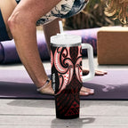 Maori Rugby Custom Ngaru Mangopare Tumbler With Handle Black Red Whetu Niho Taniwha Motif