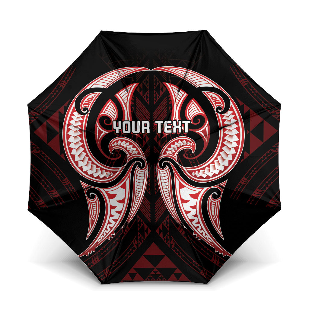 Maori Rugby Custom Ngaru Mangopare Umbrella Black Red Whetu Niho Taniwha Motif