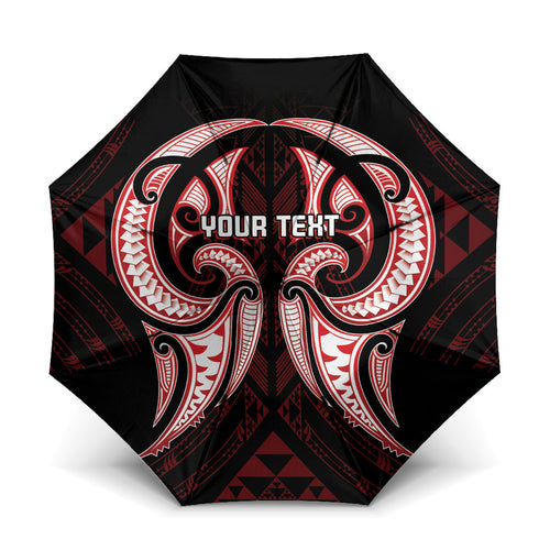Maori Rugby Custom Ngaru Mangopare Umbrella Black Red Whetu Niho Taniwha Motif