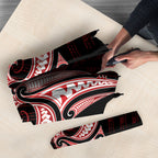 Maori Rugby Custom Ngaru Mangopare Umbrella Black Red Whetu Niho Taniwha Motif