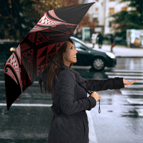 Maori Rugby Custom Ngaru Mangopare Umbrella Black Red Whetu Niho Taniwha Motif