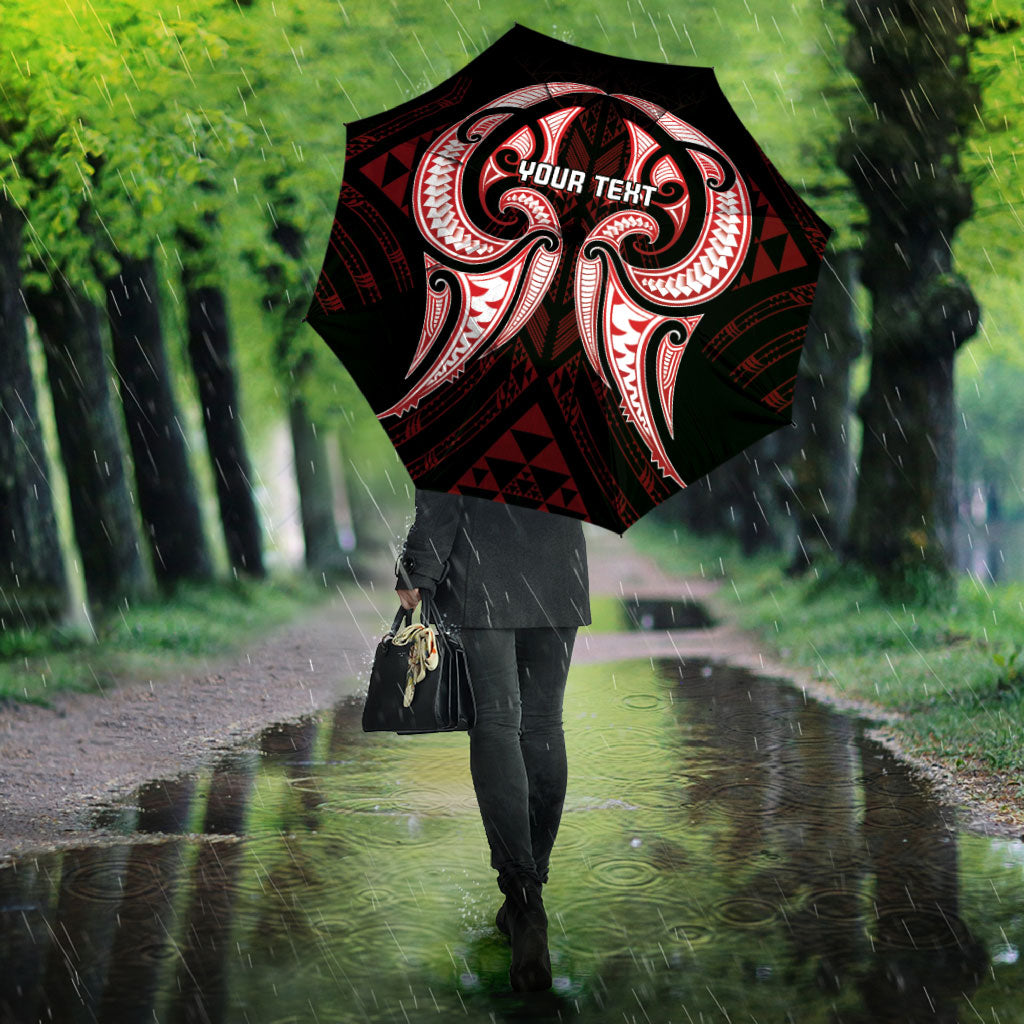 Maori Rugby Custom Ngaru Mangopare Umbrella Black Red Whetu Niho Taniwha Motif