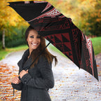 Maori Rugby Custom Ngaru Mangopare Umbrella Black Red Whetu Niho Taniwha Motif
