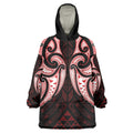 Maori Rugby Custom Ngaru Mangopare Wearable Blanket Hoodie Black Red Whetu Niho Taniwha Motif