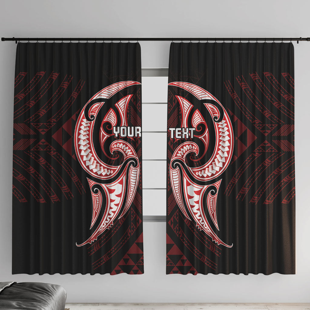 Maori Rugby Custom Ngaru Mangopare Window Curtain Black Red Whetu Niho Taniwha Motif
