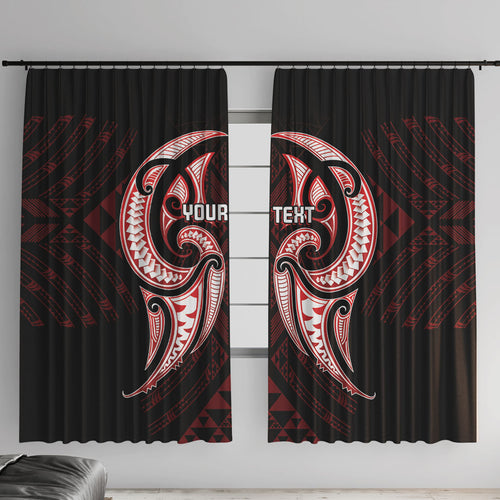 Maori Rugby Custom Ngaru Mangopare Window Curtain Black Red Whetu Niho Taniwha Motif