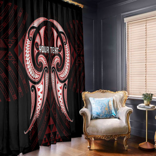 Maori Rugby Custom Ngaru Mangopare Window Curtain Black Red Whetu Niho Taniwha Motif