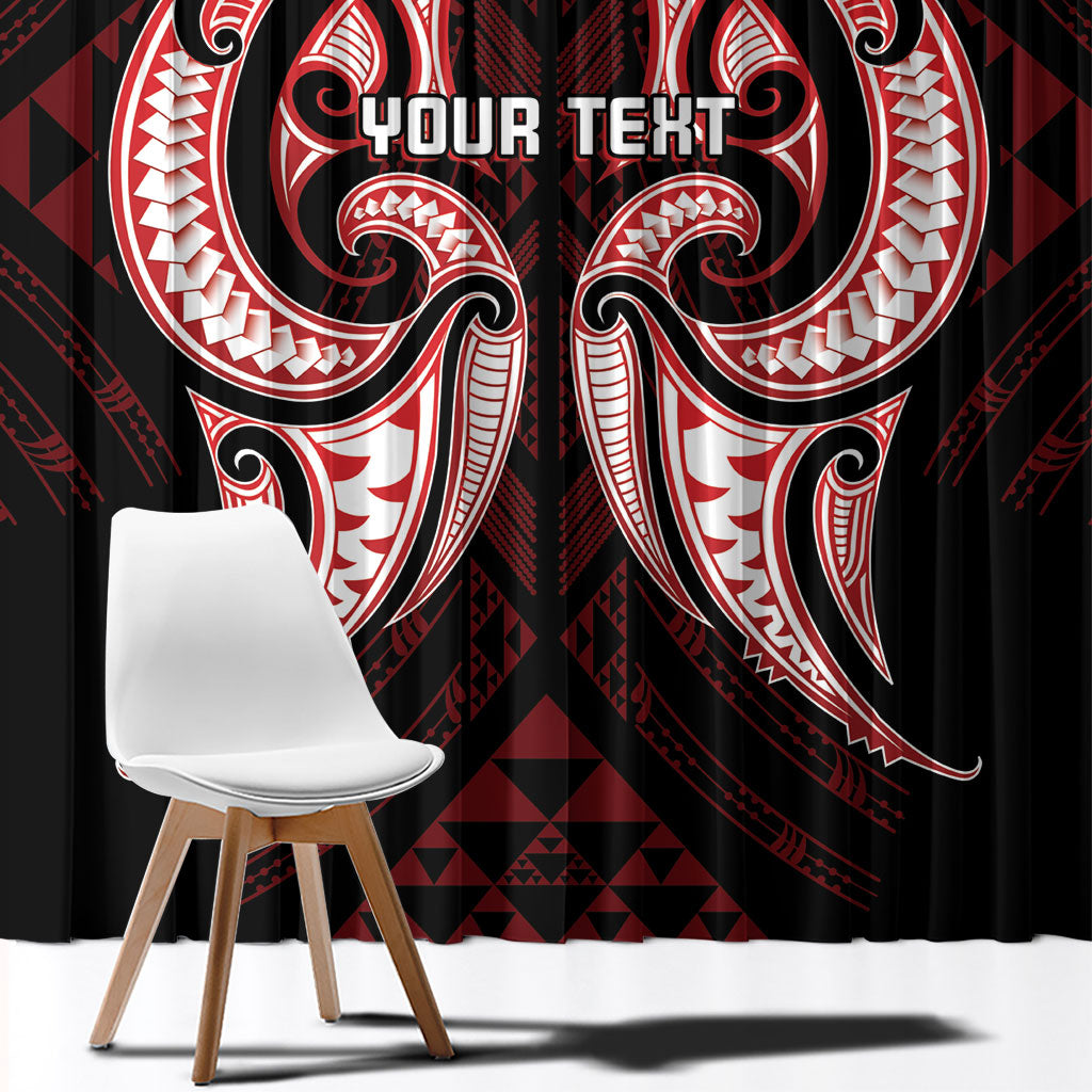 Maori Rugby Custom Ngaru Mangopare Window Curtain Black Red Whetu Niho Taniwha Motif