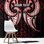 Maori Rugby Custom Ngaru Mangopare Window Curtain Black Red Whetu Niho Taniwha Motif