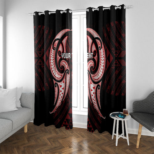 Maori Rugby Custom Ngaru Mangopare Window Curtain Black Red Whetu Niho Taniwha Motif
