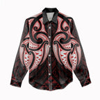 Maori Rugby Custom Ngaru Mangopare Women Casual Shirt Black Red Whetu Niho Taniwha Motif