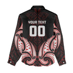 Maori Rugby Custom Ngaru Mangopare Women Casual Shirt Black Red Whetu Niho Taniwha Motif