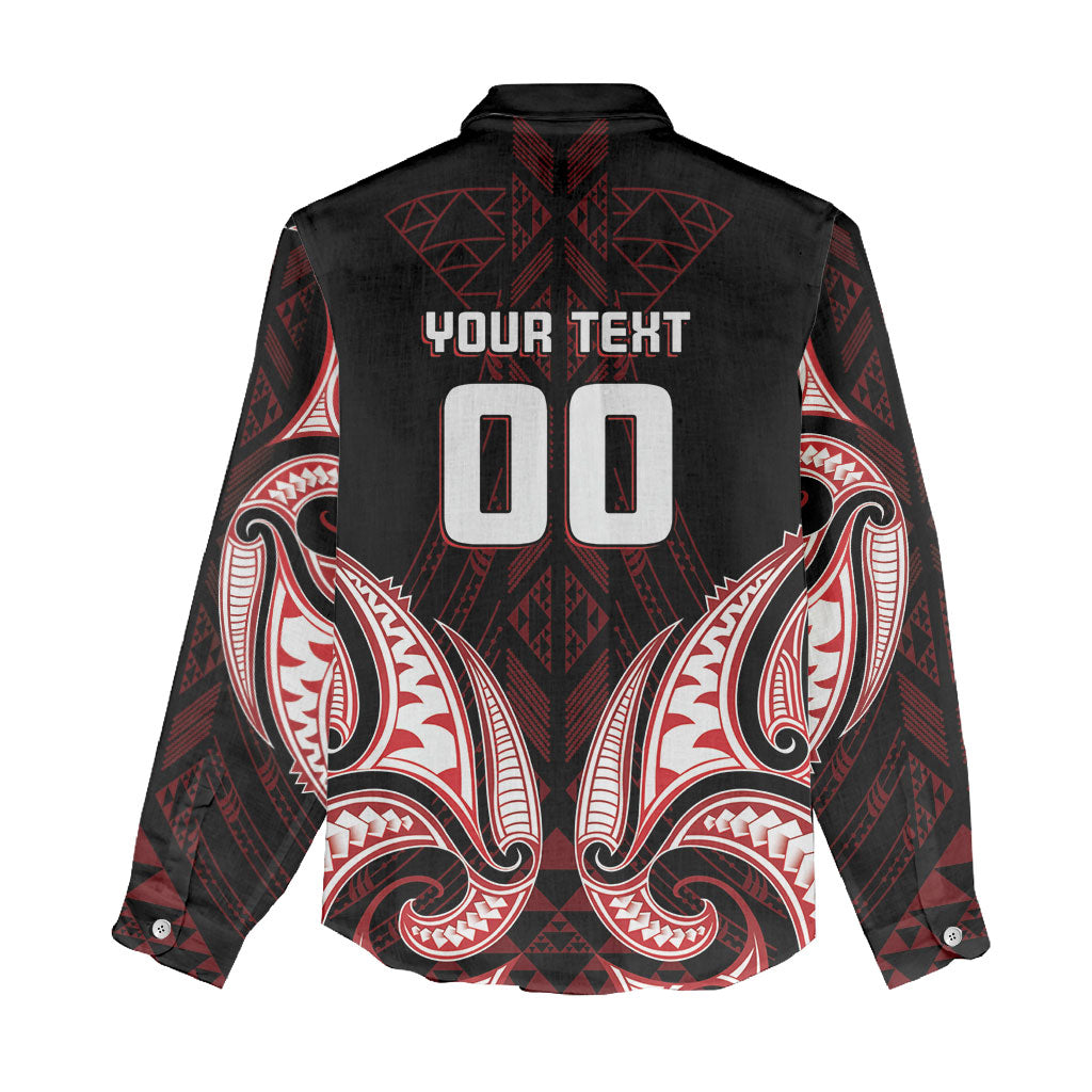 Maori Rugby Custom Ngaru Mangopare Women Casual Shirt Black Red Whetu Niho Taniwha Motif