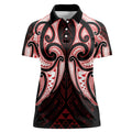 Maori Rugby Custom Ngaru Mangopare Women Polo Shirt Black Red Whetu Niho Taniwha Motif