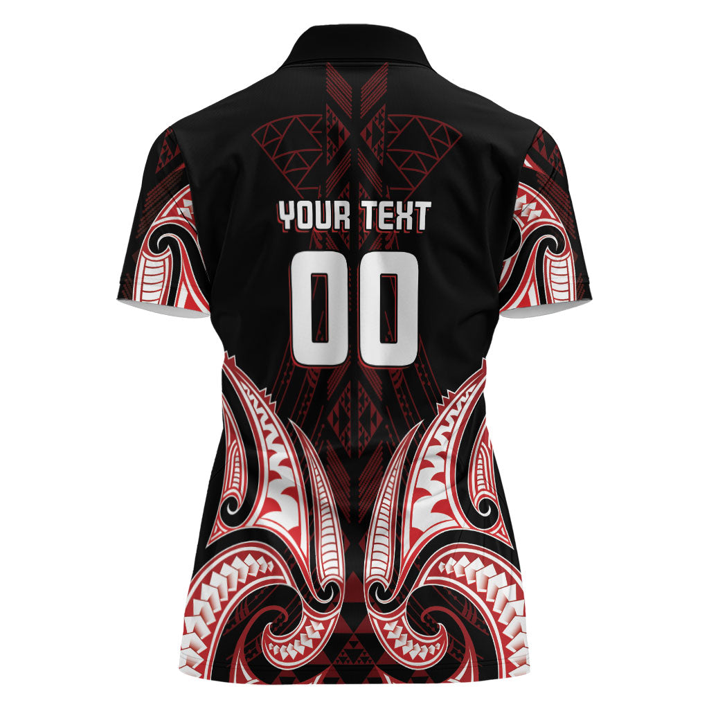 Maori Rugby Custom Ngaru Mangopare Women Polo Shirt Black Red Whetu Niho Taniwha Motif