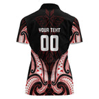 Maori Rugby Custom Ngaru Mangopare Women Polo Shirt Black Red Whetu Niho Taniwha Motif