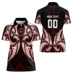 Maori Rugby Custom Ngaru Mangopare Women Polo Shirt Black Red Whetu Niho Taniwha Motif