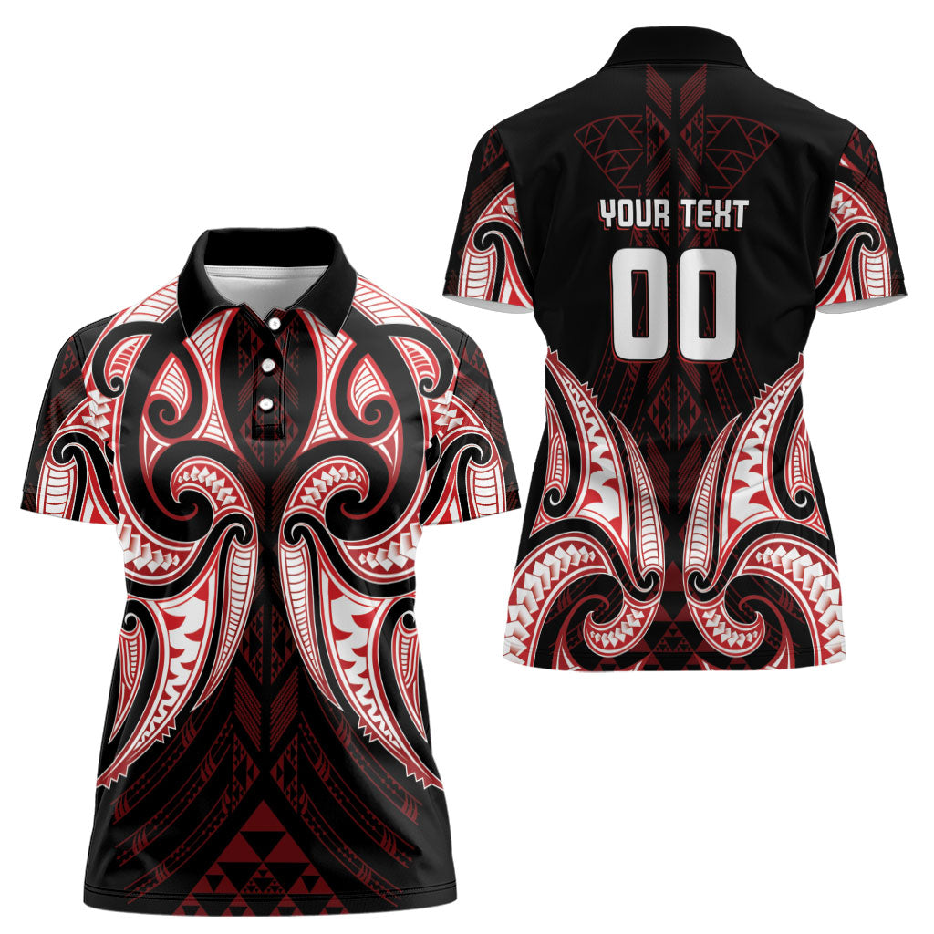 Maori Rugby Custom Ngaru Mangopare Women Polo Shirt Black Red Whetu Niho Taniwha Motif