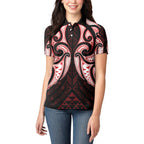 Maori Rugby Custom Ngaru Mangopare Women Polo Shirt Black Red Whetu Niho Taniwha Motif