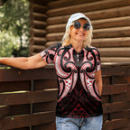 Maori Rugby Custom Ngaru Mangopare Women Polo Shirt Black Red Whetu Niho Taniwha Motif