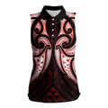 Maori Rugby Custom Ngaru Mangopare Women Sleeveless Polo Shirt Black Red Whetu Niho Taniwha Motif