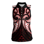 Maori Rugby Custom Ngaru Mangopare Women Sleeveless Polo Shirt Black Red Whetu Niho Taniwha Motif