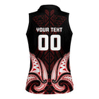 Maori Rugby Custom Ngaru Mangopare Women Sleeveless Polo Shirt Black Red Whetu Niho Taniwha Motif