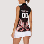 Maori Rugby Custom Ngaru Mangopare Women Sleeveless Polo Shirt Black Red Whetu Niho Taniwha Motif