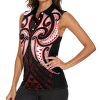 Maori Rugby Custom Ngaru Mangopare Women Sleeveless Polo Shirt Black Red Whetu Niho Taniwha Motif