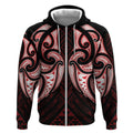 Maori Rugby Custom Ngaru Mangopare Zip Hoodie Black Red Whetu Niho Taniwha Motif