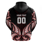 Maori Rugby Custom Ngaru Mangopare Zip Hoodie Black Red Whetu Niho Taniwha Motif