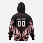 Maori Rugby Custom Ngaru Mangopare Zip Hoodie Black Red Whetu Niho Taniwha Motif