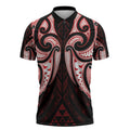 Maori Rugby Custom Ngaru Mangopare Zipper Polo Shirt Black Red Whetu Niho Taniwha Motif