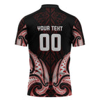 Maori Rugby Custom Ngaru Mangopare Zipper Polo Shirt Black Red Whetu Niho Taniwha Motif