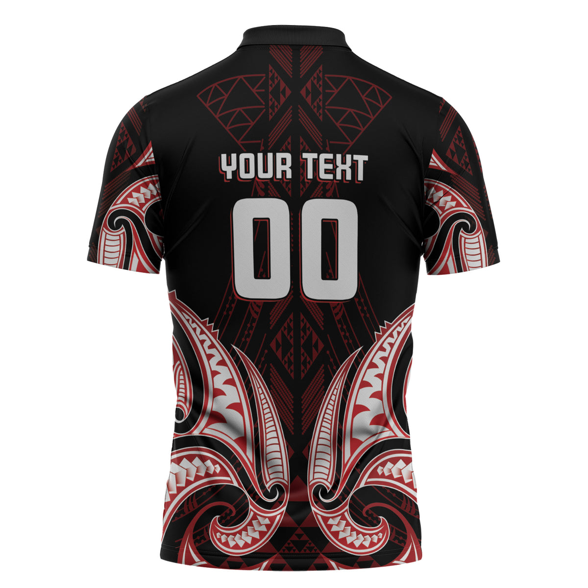 Maori Rugby Custom Ngaru Mangopare Zipper Polo Shirt Black Red Whetu Niho Taniwha Motif